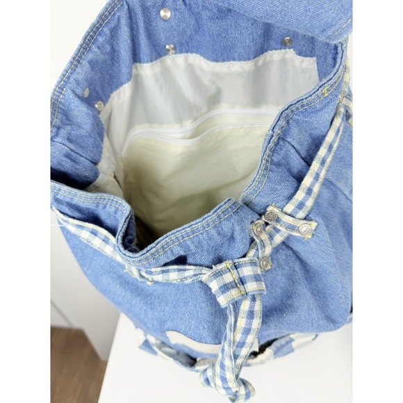 Vintage Baby Guess Denim Gingham Backpack Purse Y2K Rare Logo Bag Blue - Picture 4 of 16